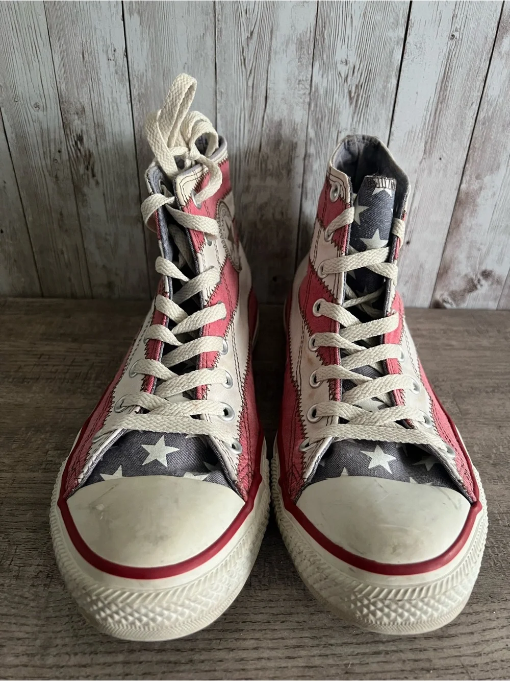 Converse High Top Sneakers Red White Stripes Americana Flag Patriotic Unisex M9